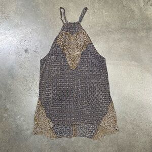 Gimmicks x BKE Buckle Boho Lace High Neck Halter Top Geometric Cottagecore